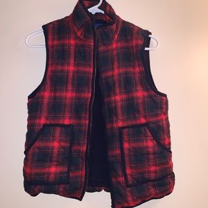 red and navy vest